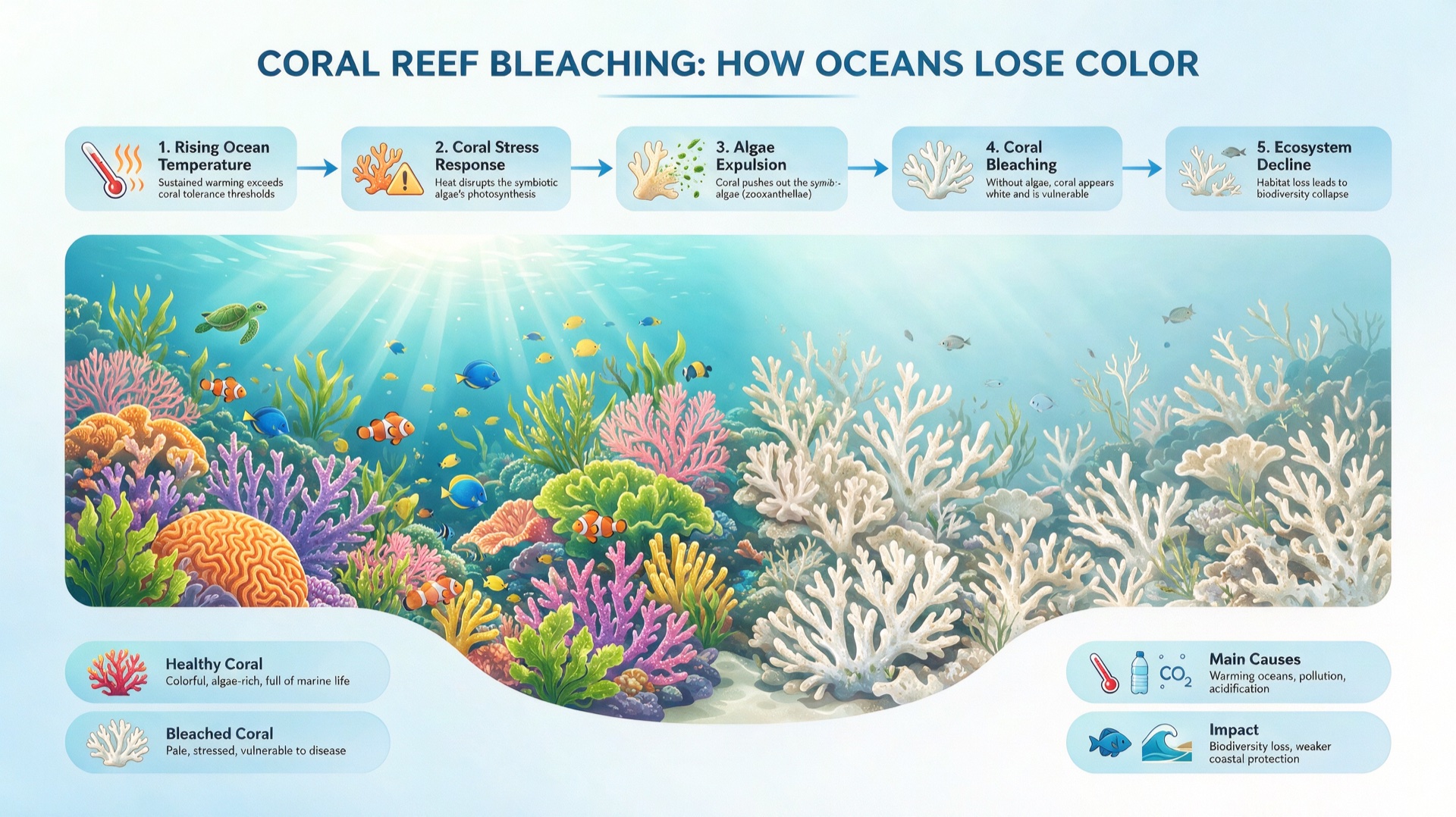 Coral reef bleaching infographic